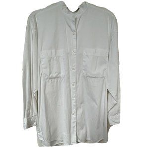 EDDIE BAUER Classic White Cotton Blouse Top ~ Size Small ~ VINTAGE!